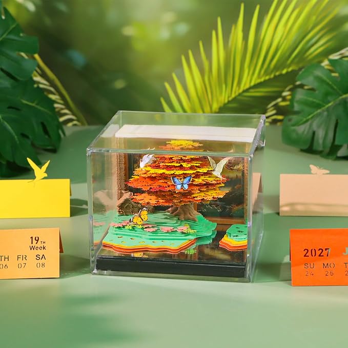 3D Time Piece Calendar, 2027 Desk Calendar With LED Light, 3d Tree Memo Pad Creative Desk Calendar, Christmas Gift for Colleague Friend, Desktop Decoration