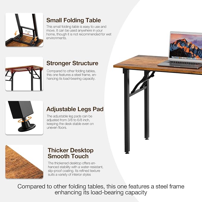 TEMI Small Computer Desk Folding Table - 35.8" Foldable Office Desk, No Assembly, Perfect for Small Spaces in Bedroom, Dorm, or Apartment, Portable Mini Desk or Study Table with Compact Design, Brown