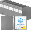 Henoyso 24 Pcs 1.5 Inch 3 Ring Binders, Letter Size,Gray | Binders Bulk, Holds 350 Sheets, Round Rings, Durable Flexible PP Plastic Covers, Pockets Labels, School Office Supplies