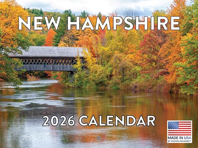 New Hampshire Calendar 2026 Wall 12 Month Monthly NH Scenic Souvenirs Themed Gifts | American Made In The USA