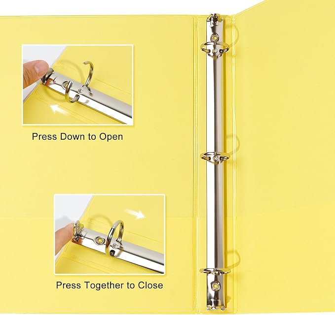 COMIX Sturdy Standard 1 Inch 3 Ring Binder with Clear View Cover | 1"Round Ring,PVC-Free Board,Holds 200 Letter Sheets,Morandi Multicolor for Students & Office,6 Pack (Lemon Yellow)