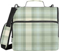 Aslsiy Zipper Binder Sage Green Plaid 1.5 inch 3-Ring Binder Organizer Checked Trapper Keeper with Shoulder Strap for School Office Supplies