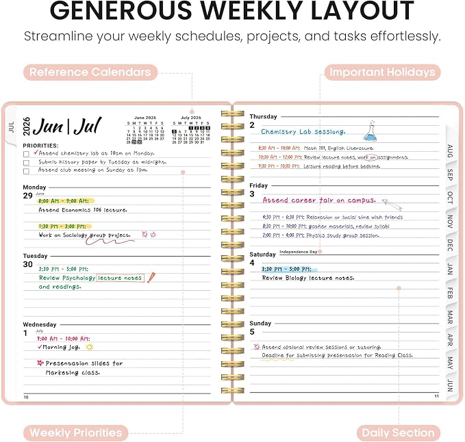 Taja Planner 2026-2027, 8.5" x 11" Calendar Planner, Jul 2026-Jun 2027 | Letter Hardcover Weekly & Monthly Academic Year Planner, Large Planning Agenda With Tabs, School & Office Supplies, Pink