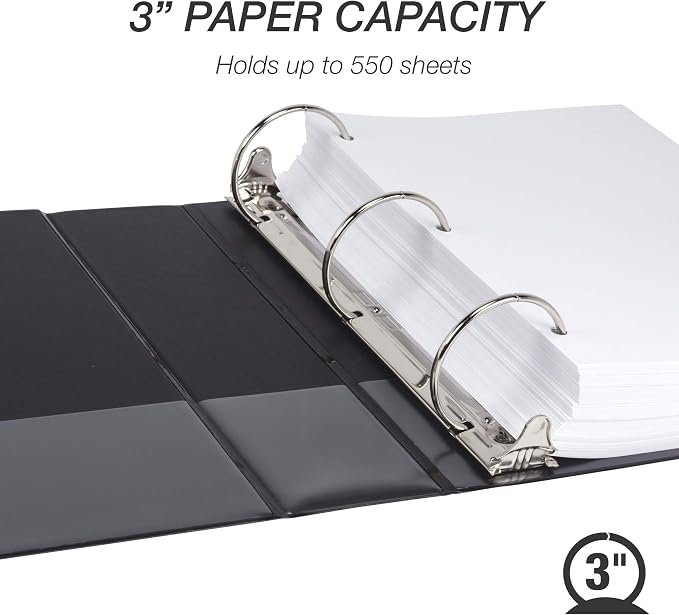 Samsill 4 Pack Durable 2 Inch 3 Ring Binders, Round Ring, Clear View Cover for Presentations, Black