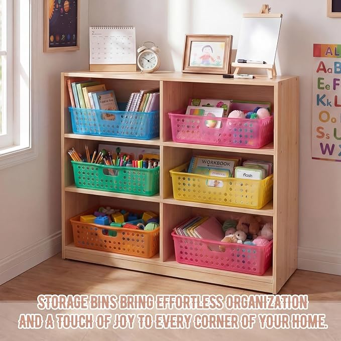 Geetery 12 Pack Classroom Storage Baskets with Handle,Translucent Colors | 14''x10'' Paper Tray Holds A4 Turn in Trays Plastic Paper Baskets Desk Organizer Bin for Classroom, Library, Office, Home
