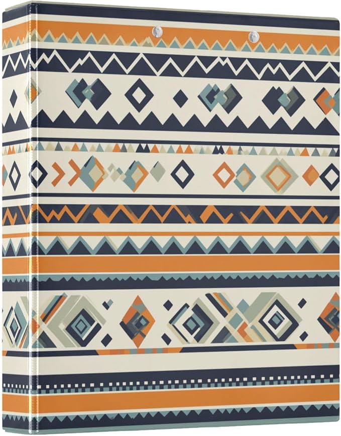 Aztec Navajo Hard Cover Ring Binder 1.5 Inch 3 Ring, Printed Ring Binder with Metal Non-Slip Clip Clear Pocket Water Resistant Round Ring Binders for Recipe Budget Office