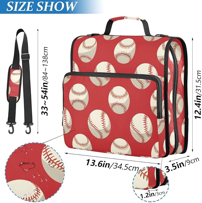 Baseball Balls Red 3 Ring Binder Bag 1.5 inch Binder Organizer with Zipper Shoulder Strap 500 Sheet Documents Storage for School Office