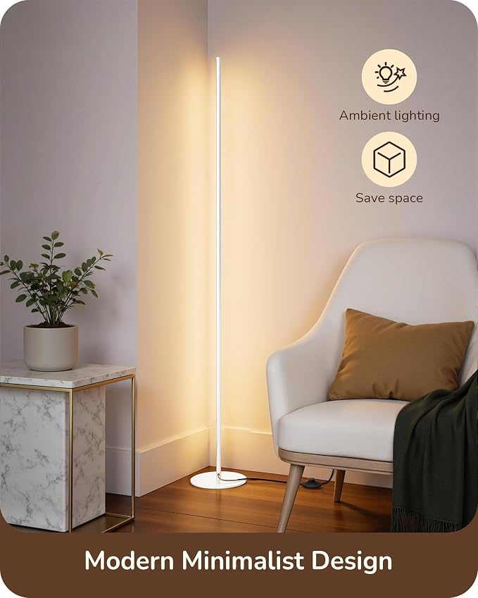 EDISHINE 57.5" Corner Lamp with Remote & Foot Switch, Dimmable & 7 CCT | 2700-6000K, Tall Corner Lamp for Bedrooms, Living Rooms, Offices , Sturdy Base, Silver