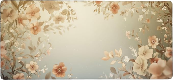 Cute Floral Aesthetic Daisy Gaming Mouse Pad, Muted Green Dreamy Desk Mat with Anti-Slip Base & Stitched Edges,35.4" x 15.7" in Desk Accessories for Women, Home Office Decor & Artistic Gift