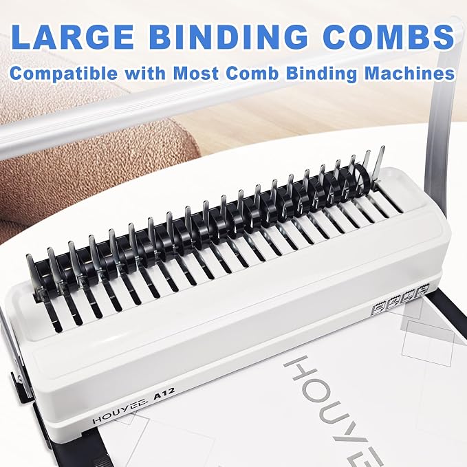 HOUYEE 50 Pack 1 Inch Plastic Binding Combs,19 Rings, 200 Sheets Capacity | 25mm Comb Binding Spines, Extra Large Binder Combs for Letter Size, for Office School Use, Black