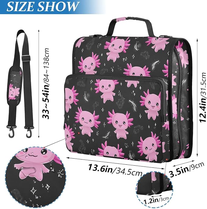 Purple Axolotl 3 Ring Binder Bag 1.5 inch Binder Organizer with Zipper Shoulder Strap 500 Sheet Documents Storage for School Office