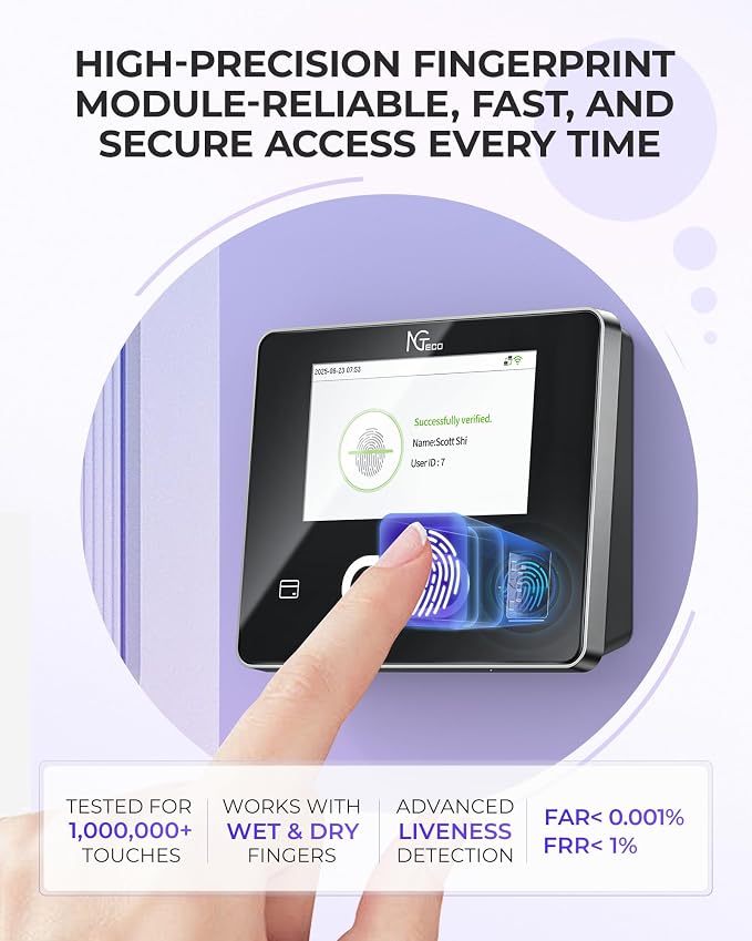 NGTeco 4-in-1 Cloud Time Clock Small Business, Dual Band WiFi