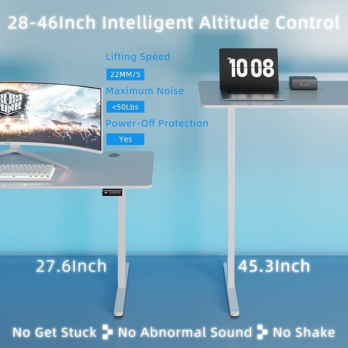 Shintenchi Standing Desk, 63x24 Inch Height Adjustable Electric Sit Stand up Desk, Ergonomic Rising Computer Table, Modern Lift Gaming Desk Workstation for Home Office, White