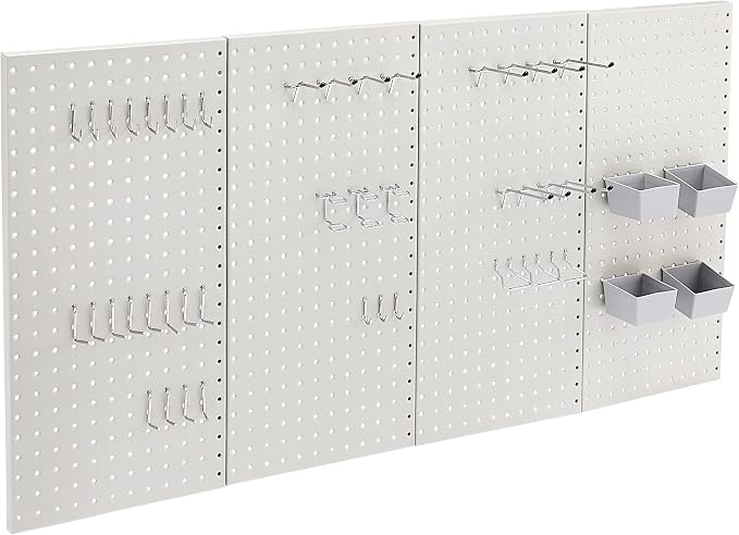 Amazon Basics Rectangular Metal Pegboard Wall Organizer, Tool Storage Organization System, Rust and Scratch Resistant, 48-Piece Kit, Gray