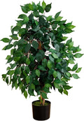 Nearly Natural 3 ft Artificial Ficus Tree with Natural Wood Trunks | Triple-Trunk Faux Ficus Tree, 378 Lifelike Leaves, Maintenance-Free, Black Nursery Pot, Indoor Home and Office Decor