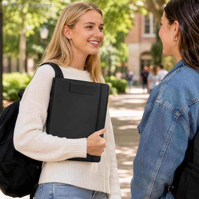 Leathario 1 Inch 3 Ring Binder with Clipboard Storage Vegan Leather | Includes 10 Clear Divider Pockets, 4 Envelope Pockets, 1 Pen Bag and 1 Pen, Suitable for A4/8.5x11 Paper, for Students Work