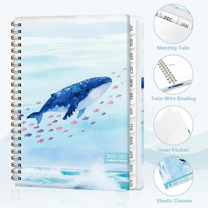 Planner 2026-2027, Weekly and Monthly Academic Year Calendar Planner, July 2026 - June 2027, Daily Agenda Book for Office School Supplies, A5(6.3'' x 8.5'')