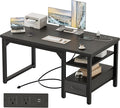 48" Computer Desk with Drawer, 1.2" Thick Reversible Office Desk | Modern Writing Table with Power Outlets & Storage Shelves, Heavy Duty Industrial Study Desk for Home Bedroom Work