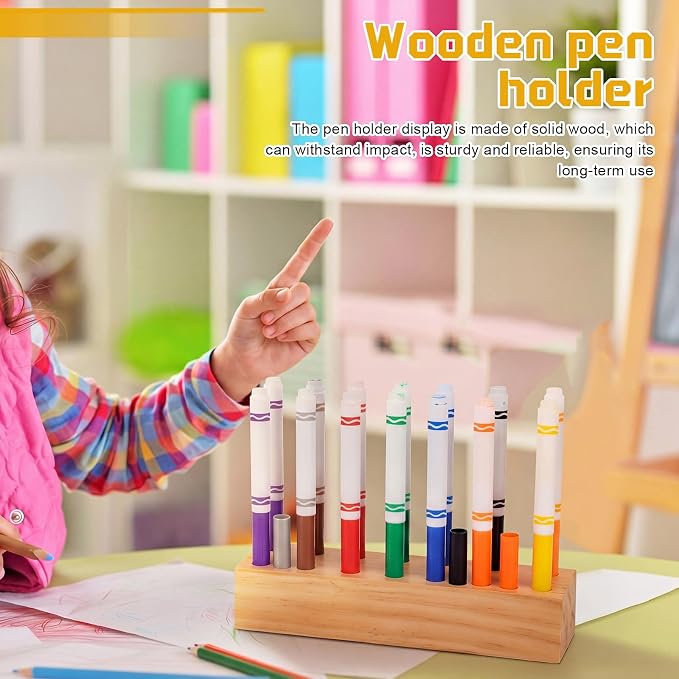 Cinnvoice Wooden Marker Stand Marker Pen Holder Storage Organizer for Classroom Display Stand Paint Brush Holder for Organization Storage Supplies (Single Layer)