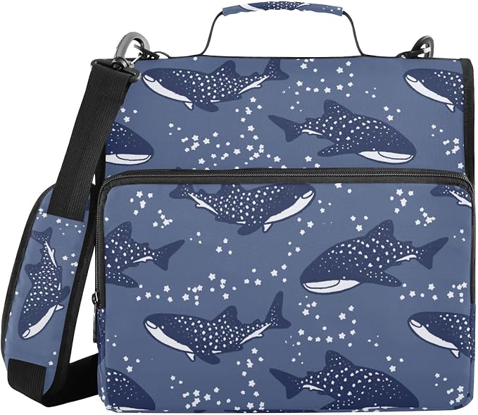 Whale Shark Binder Bag 3 Ring Zipper with Handle Shoulder Strap | for School Work Office Organizer Storage Case