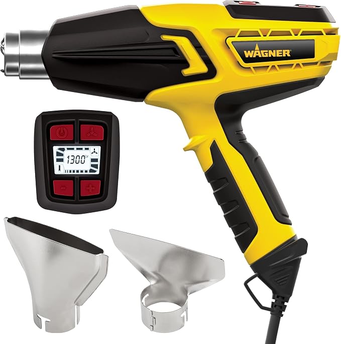 Wagner Spraytech FURNO 700 Variable-Temperature Heat Gun, 125°F to 1300°F | Digital heat gun adjusts from 125°F to 1300°F and includes two nozzles for paint, PVC and craft projects.