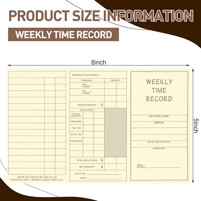 250 Count Weekly Employee Time Cards Preprinted Record Time Sheets Pocket Size 5 x 2.67 Inches Two Sided Yellow Print Timecards for Punch Clock Attendance Payroll Recorder Business