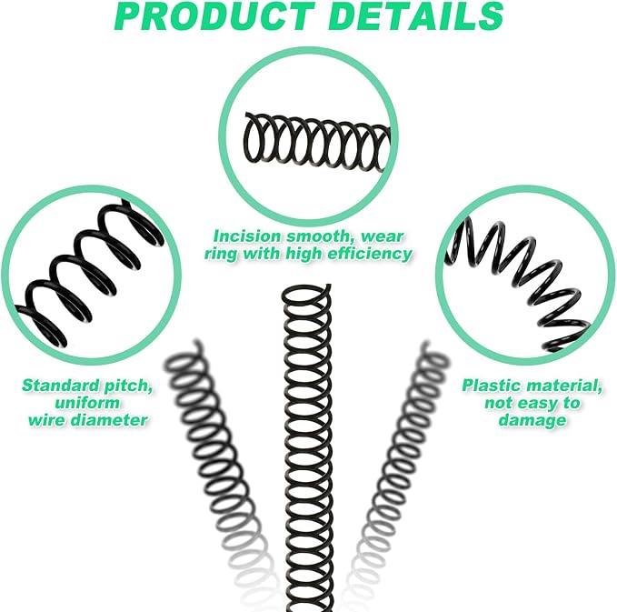 Leinuosen 120 Pack Binder Coils,1/2 Inch,Black | Plastic Spiral Binding Coils for Documents, Reports, Notebooks, Compatible with Standard Binding Machines, Office Supplies
