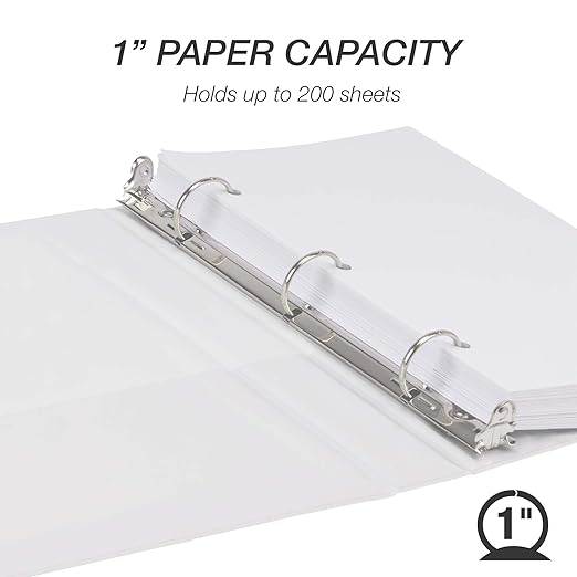 Samsill Economy 1 Inch Mini 3 Ring Binder, Made in The USA, Round Ring Binder, Non-Stick Customizable Cover, White, 6 Pack