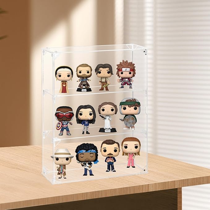 Acrylic Display Case, 3 Tier Clear Display Case for Funko Pop Figures, Wall Mounted or Desktop Dustproof Display Cabinet Box for Collectibles Figurines Lego Models Dolls Mini Toys (12x4x15.4 inch)