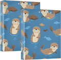 Cute Sea Otters Blue Decorative 3 Ring Binder 1.5 Inch Large View Binders with Pockets Holds 200 Sheets File Organizer for Office College School, 2 Pack