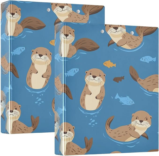 Cute Sea Otters Blue Decorative 3 Ring Binder 1.5 Inch Large View Binders with Pockets Holds 200 Sheets File Organizer for Office College School, 1 Pack