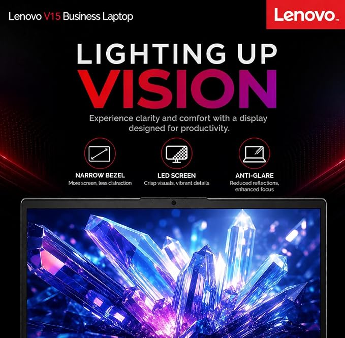 Lenovo V15 Business Laptop, Intel N150 Quad-Core Processor, 15.6" FHD Display, 16GB DDR5 RAM, 256GB NVMe SSD, Wi-Fi 6, Ethernet RJ-45, Dolby Audio, Windows 11 Pro, Business Black