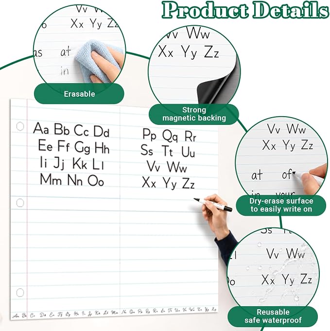 Giant Magnetic Notebook Paper for Classroom, 24 x 28 in Dry Erase Magnetic Lined Paper for Whiteboard, Reusable Magnetic Handwriting Paper for Teachers, Homeschool & Elementary School Supplies