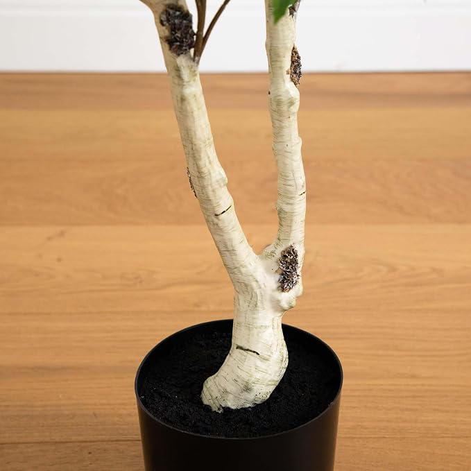 Nearly Natural 5 ft Artificial Birch Tree Real-Touch Leaves Floor Plant | Realistic Light-Hued Bark with Flexible Branches, Sturdy Nursery Planter Included, Maintenance-Free Accent for Home or Office