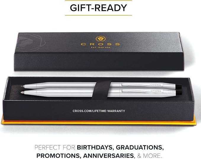 Cross Classic Century Lustrous Chrome Pen & 0.7mm Pencil Set, Gift-Ready