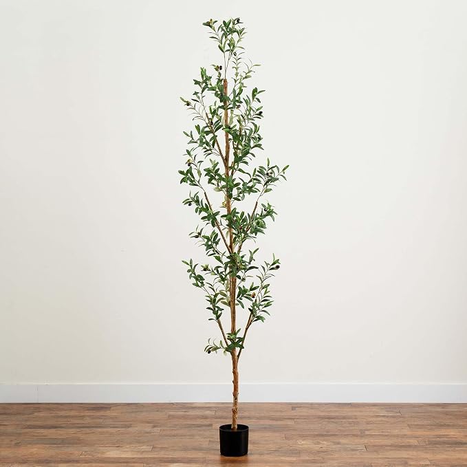 Nearly Natural 8 ft Artificial Olive Tree with Natural Trunk Floor Plant | Lifelike Fruits with Textured Trunks, Durable Nursery Pot Included, Perfect Focal Point for Living Room Decor