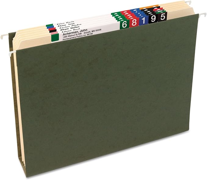 Smead Hanging File Folder with Tab, 1/3-Cut Adjustable Tab, Legal Size, Standard Green, 25 per Box (3-Inch Expansion, Legal)