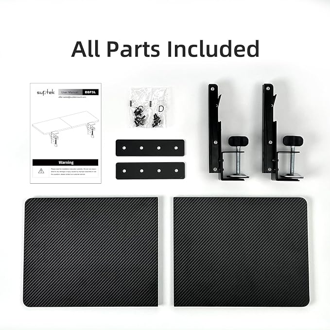 Suptek Clamp-on 9.5 x 23.6 inch Desk Extender, Wrist Support, Foldable Keyboard Tray Platform, Suitable for Office Desks, Carbon Fiber, DSF3L