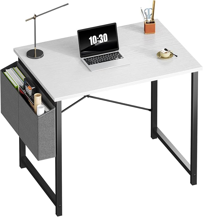 OLIXIS Small Computer Desk, 31 Inch Gaming Desks for Home Office | Writing Study Craft Work Table, Computer Workstation for Bedroom Small Spaces with Storage Bag, White and Black