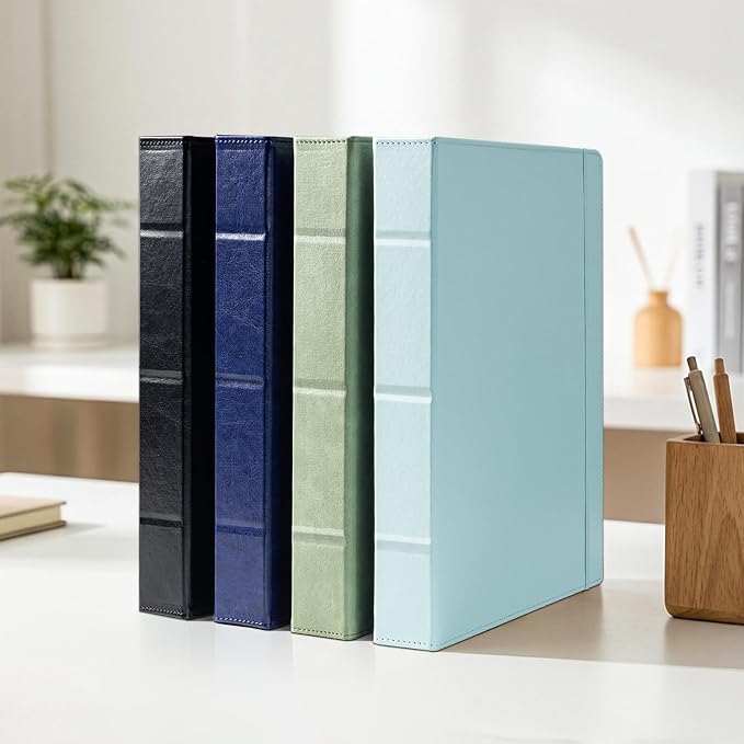 Ospelelf Leather 3 Ring Binder for Letter Size Documents with Pocketed Dividers, 1 Inch Round Rings, Holds 175 Sheets, Binders with Storage Bag & Notepad, for Office School Home Organization, Green