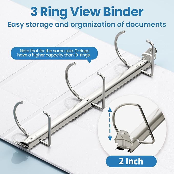SUNEE 3 Ring Binder, 2 Inch Clear View PVC-Free (Fit 8.5x11 Inches) for School or Office, White, 1 Pack