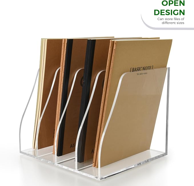Lovemolly Acrylic Magazine File Holder – 4-Slot Clear Desk Organizer, Vertical Document Sorter for Office, Home & Classroom, No-Assembly Tabletop Rack for Folders, Books & Tablets, 7.09x8.07x6.3 in