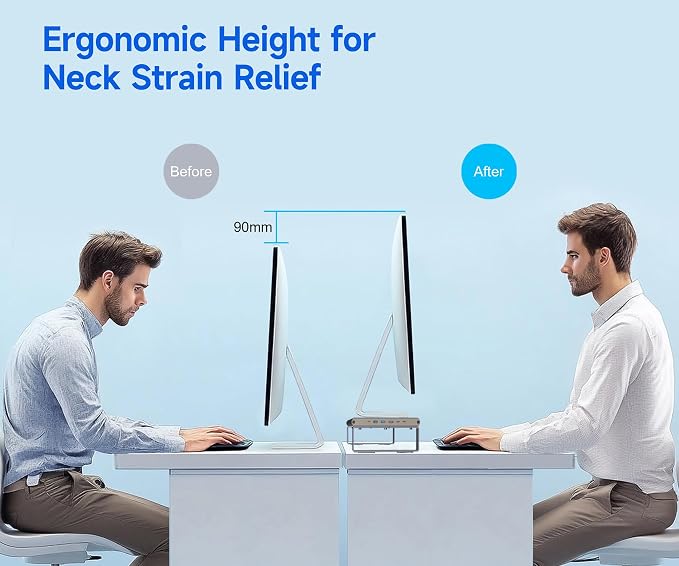 YICOSUN Monitor Stand HUB - Aluminum Riser with 6-in-1 Docking Station: 4K HDMI, USB-C, USB 3.0, PD 100W, Wireless Charging, Drawer Organizer - Gray