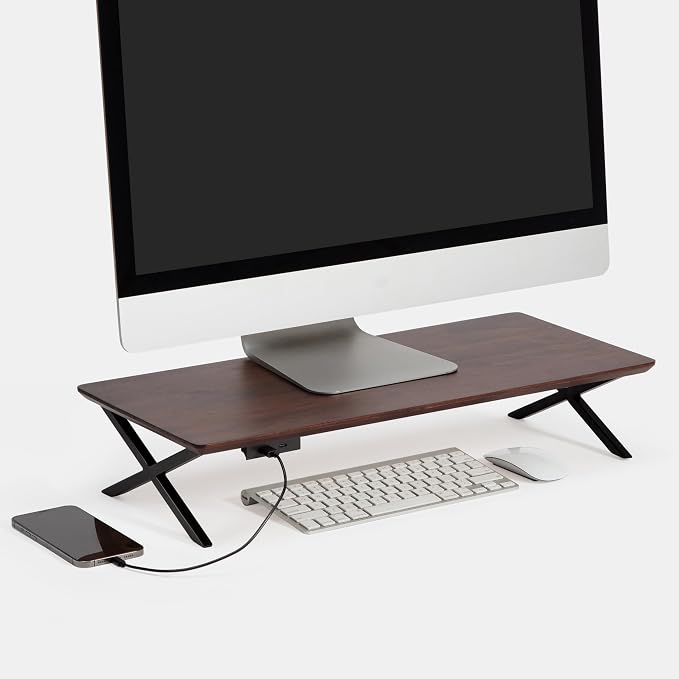 Anji Mountain Monitor Stand - Desktop Organizer & Laptop Riser, Ergonomic Monitor Riser, Space-Saving Monitor Stand for Desk, Durable Construction, Easy Assembly, Ideal for Home & Office,Walnut