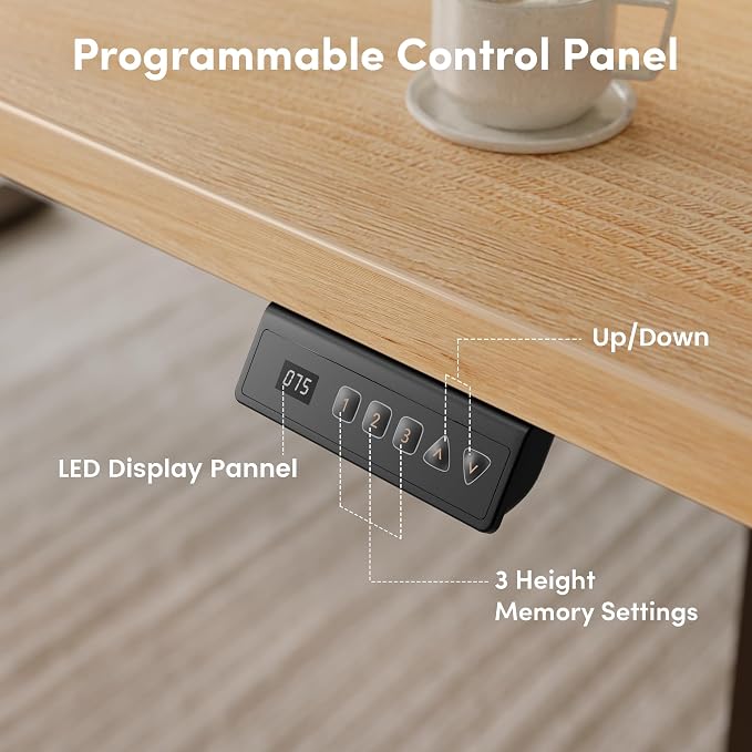 CubiCubi 48 x 24 Electric Standing Desk, Height Adjustable, Maple | Sit Stand up Home Office Desk, Computer Workstations, Ergonomic Design, Advanced Motor, High-Strength Frame, 176 lbs Capacity