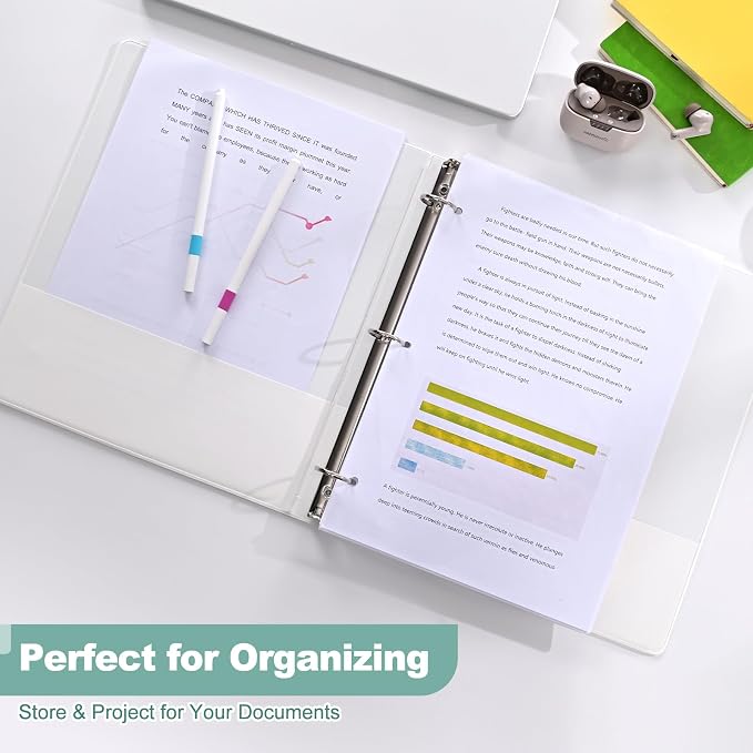 SUIN 1-Inch 3-Ring-Binder, Customizable Clear View Cover, for US Letter Size 8-1/2 x 11'', Perfect for Office/School (White - 12 Packs)