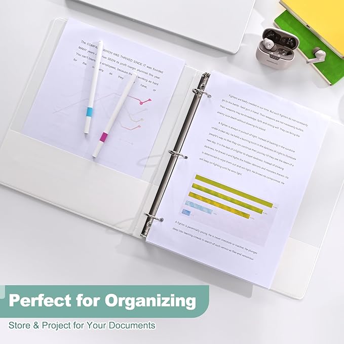 SUIN Basic 1-Inch 3-Ring-Binder, Customizable Clear View Cover, for US Letter Size 8-1/2 x 11'', Perfect for Office/School (White - 24 Packs)