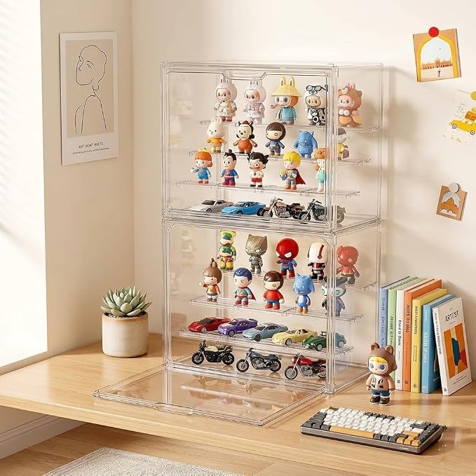 Acrylic Display Case for Collectibles 4 Layer Adjustable Figure Display Cases Large Clear Stackable Figurine Case Box with Magnetic Door & Shelves Hobby Showcase Display Box (1 Pack)