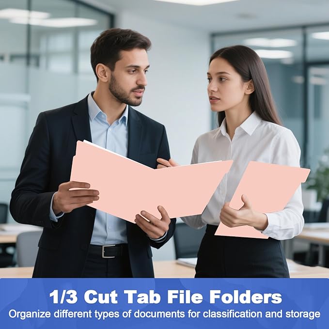 File Folder, HERKKA 120 Pack 1/3 Cut Tab File Folders, File Folders Great for Organizing and Filing, Letter Size, Pink