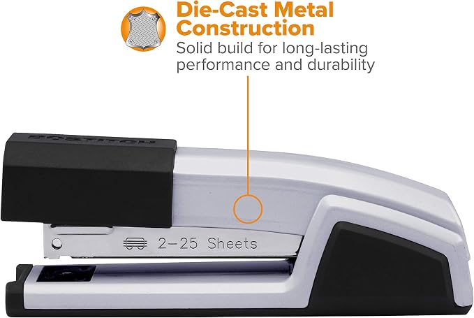 Bostitch Office Epic Metal Desk Stapler, 25 Sheet, Staple Remover, Silver